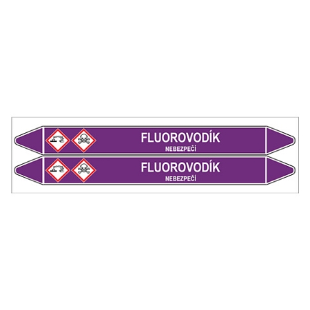 Značení potrubí, fluorovodík,2 ks, 450 × 52 mm